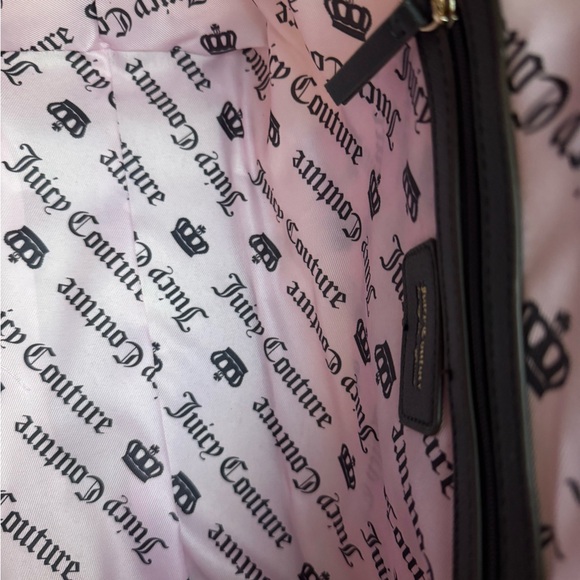 Juicy Couture Cream Quilted Shoulder Tote with Brown Trim & Pink Script - Picture 11 of 11